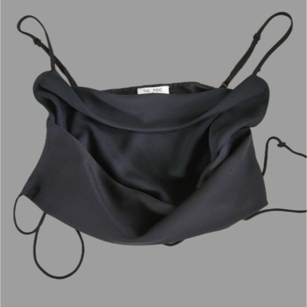 Tic Toc Sm Black Tie Up Top Flattering‎ Scoop Neck Romantic Formal Glam Cocktail
